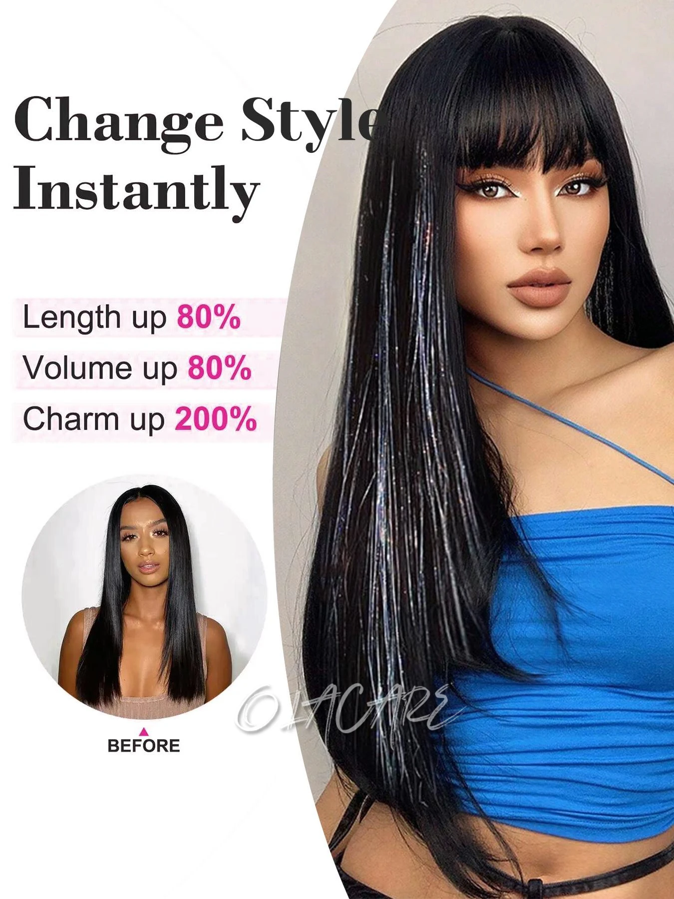 Synthetic Clip In Hair Extensions For Women Natural Fake Hairpieces
