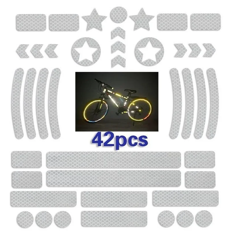 Reflective Tape Bands Bike Reflective Tape Reflective Stickers Reflective Tape 42Pcs/set Self-adhesive Reflective Stickers Wheel Hub Rim Reflectors Tape Roadway Night Safety Strip For MTB Scooter Helmet Body