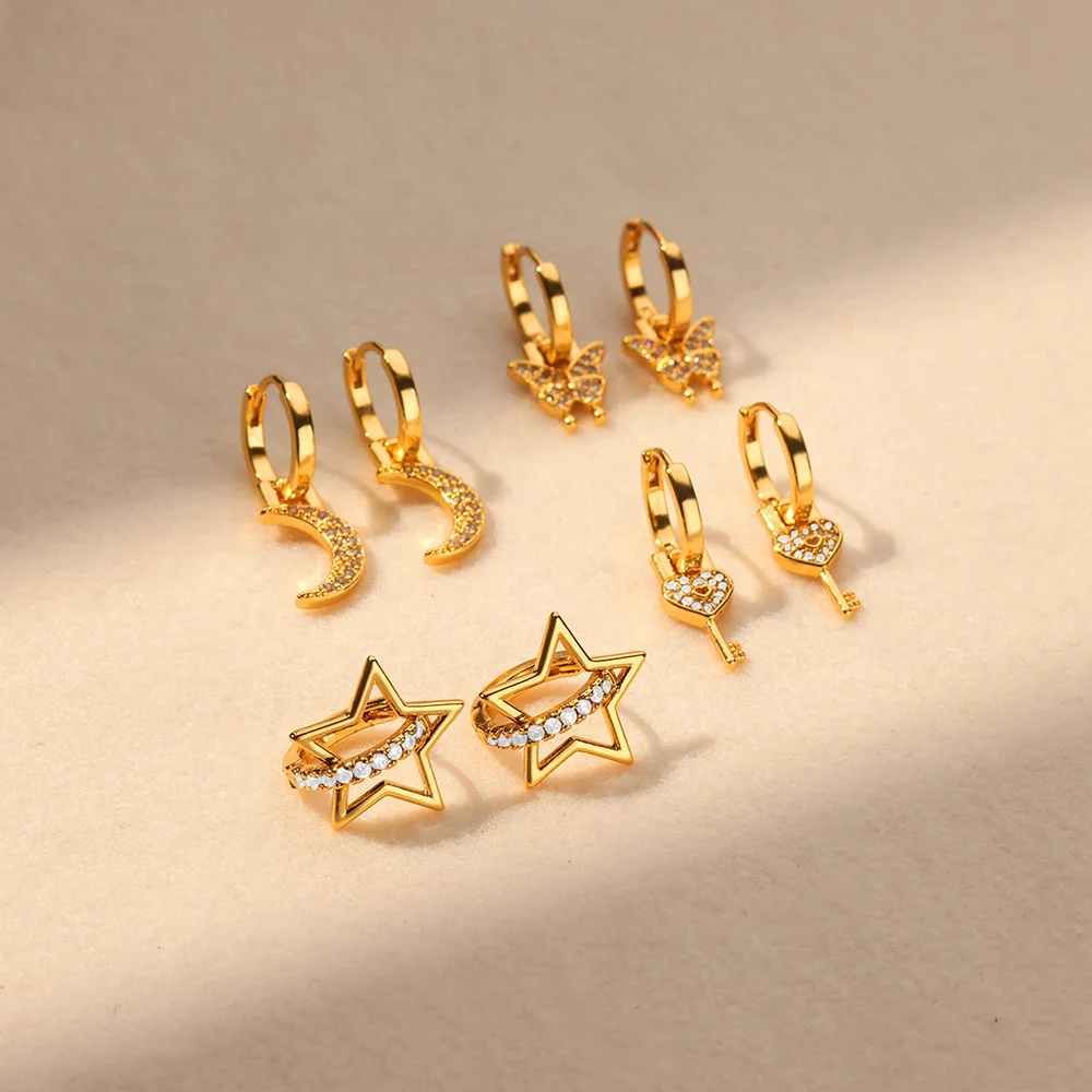 Zircon Moon Star Earrings For Women