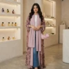 Muslim Women 2-Piece Floral Print Abaya Set Hijab Long Cardigan Robe Modest Fashion Lightweight Breathable Fabric