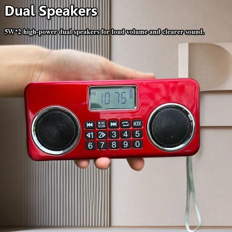 Mini Portable FM Radio Dual Horn LED Display Radios Receiver Wireless Bluetooth 5.3 Speaker Music Player Support Folder TF USB