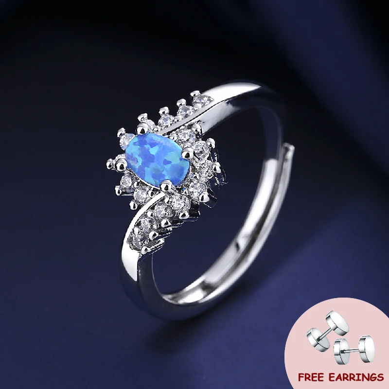 

Trendy Women Ring with Opal Zircon 925 Silver Jewelry Accessories for Wedding Promise Party Gift Open Finger Rings Wholesale