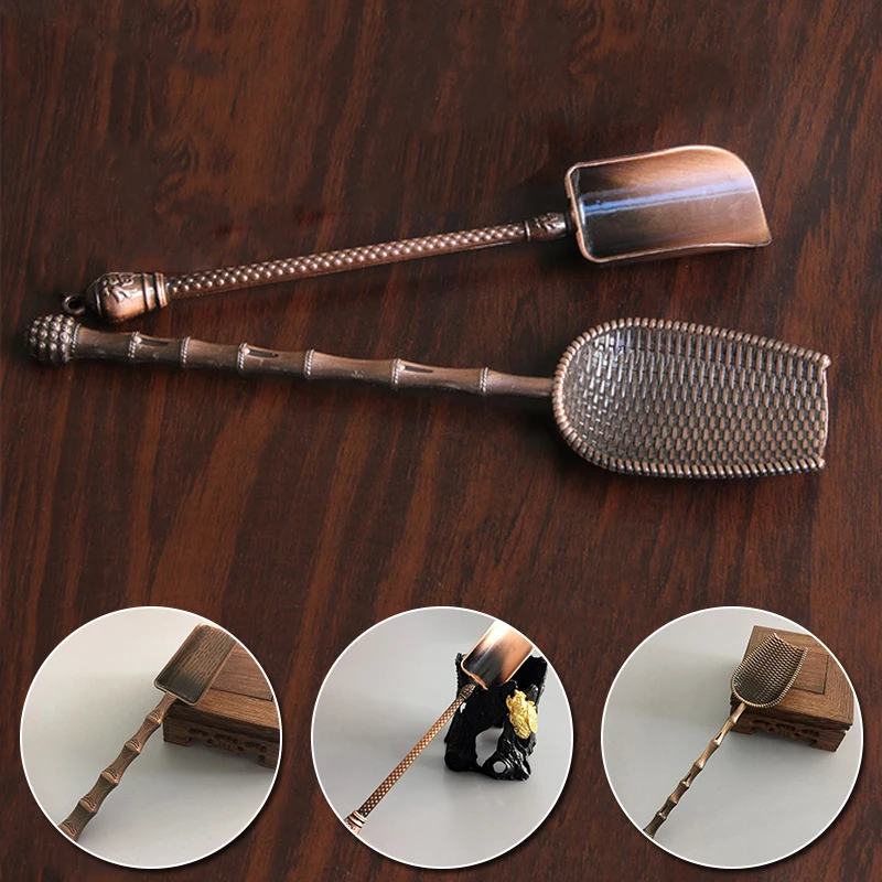 Tea Spoons Camping Utensils Set Retro Metal Chinese Tea Scoop Spoon Teaspoon Tea Set Shovel Leaves Chooser Holder Ceremony Utensils Accessories Tool
