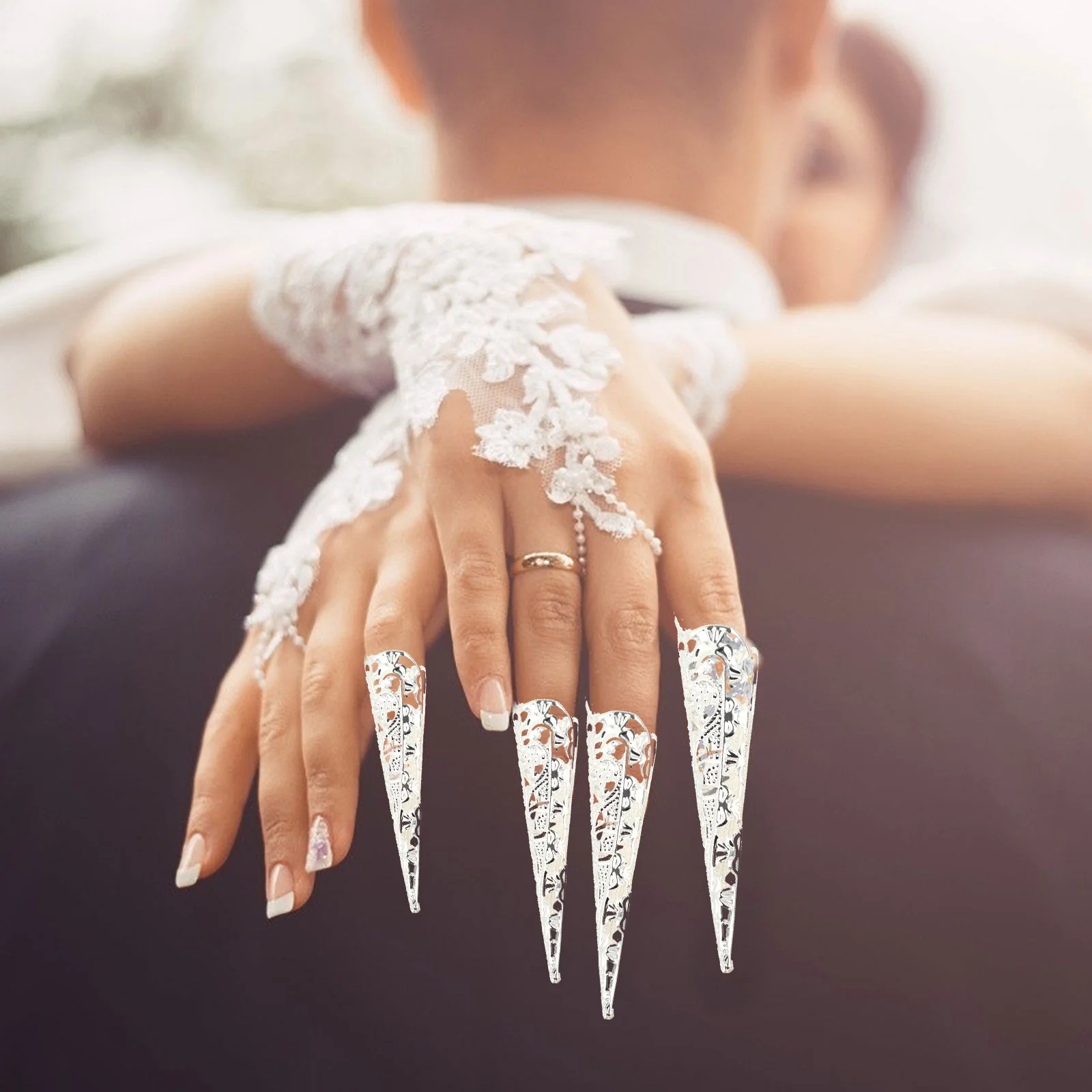 10 Pcs Alloy Hollow Nails Set Fingernail Claw Rings Finger Accessories Acrylic Powder Nail Tools Cosplay Props Role Play