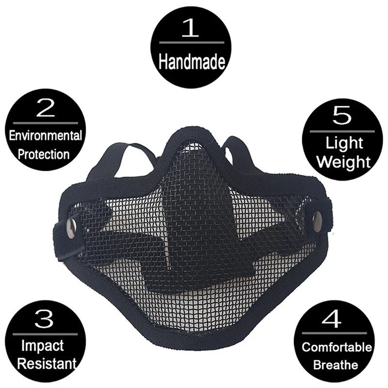 Face Mask REikirc Tactical Half Face Airsoft Mask Metal Net Dual Strap Adjustment CS Wargame Protective Masks