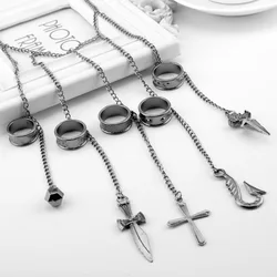Premium Anime - Inspired Kurapika Chain Ring Pendant - Cosplay Jewelry Accessory - Size (01 black)