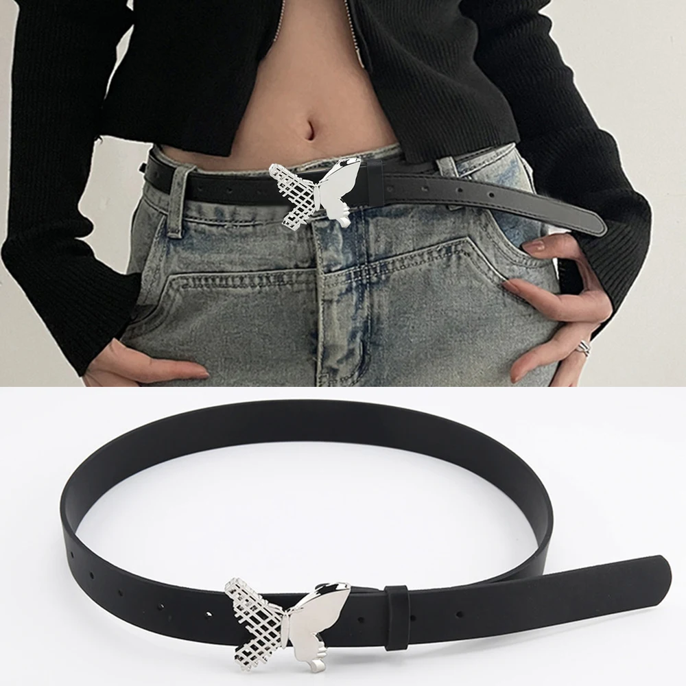 

Y2K Vintage Gothic Black White Waist Belt For Women PU Leather Waistband Jeans Pants Decorative Belts Metal Buckle Belts Men