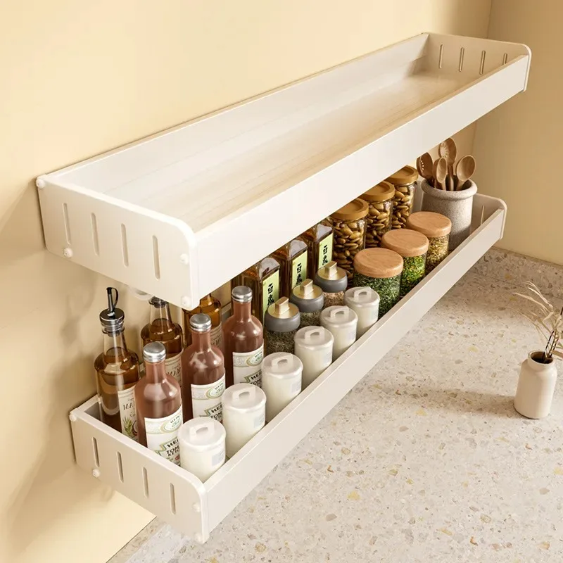 Wall Mounted Kitchen Condimenters Spice Rack Organizer Shelf Kitchen Storage Wall Shelf Organizers Hanging Hook Rack For Kitchen 5
