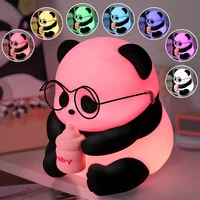 HUAHUA  Panda Light Silicone Lamp Beside Lamp Baby Night Light Cartoon Toy Children Bedroom Sleep Light LED Touch Gifts 1