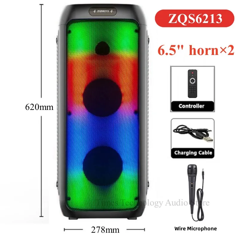 

Dual 6.5-Inch High-Power Bluetooth Speaker LED light Subwoofer Wireless Stage Party DJ Karaoke Home Sound Theater System TWS Box