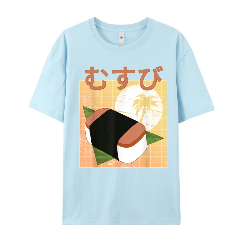 Funny Retro 90s Japanese Kawaii T-Shirt Short Sleeve Newest Men Christmas Tops Tees Outdoor Tee Shirts Crew Neck Pure Cotton Funny Retro 90s Japanese Kawaii Spam Musubi Hawaii Design T-Shirt__19255 light