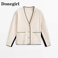 Donegirl 2023 Women Cardigan Button V-Neck Knitted Sweater Cardigans Female Casual Pockets Fashion Ladies Tops cardigans mujer 1