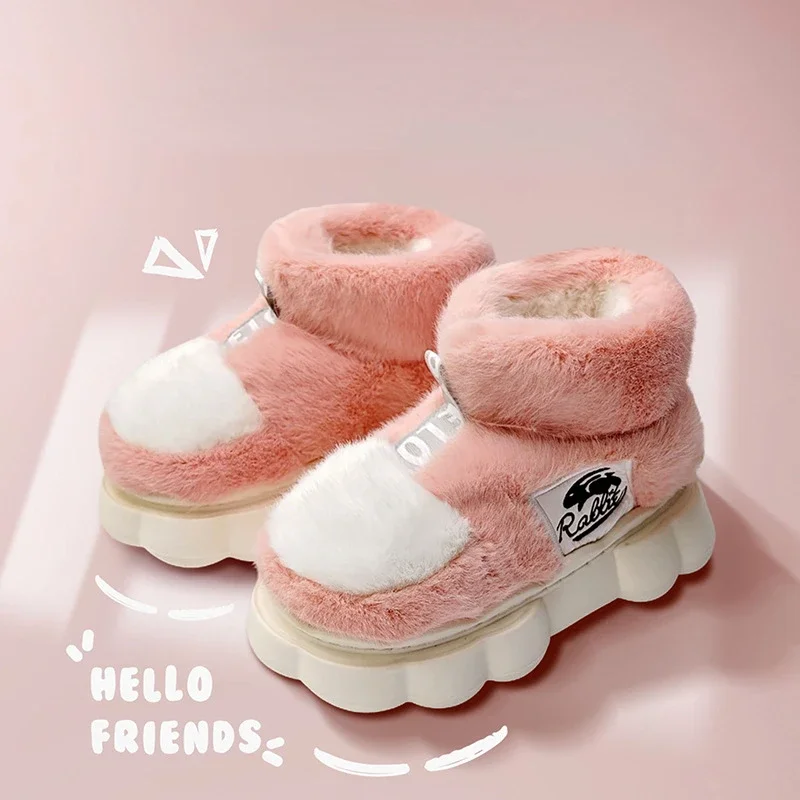 

Женские теплые ботинки из хлопка, зимние домашние тапочки для пар, мягкая плюшевая толстая подошва, пушистая обувь, женские и мужские ботинки для дома и улицы, для снега