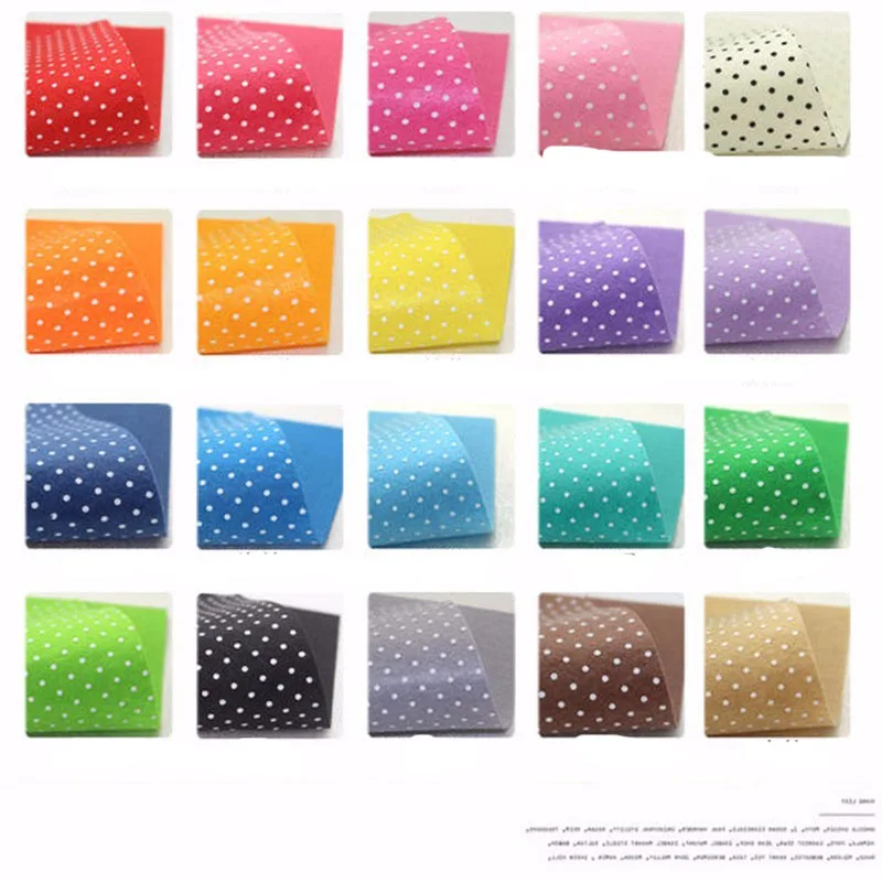 Description Picture 5 of itemMixed 20 Colors 1mm Thick 14x14cm 100% Polyester Polka Dot Printed Nonwoven Felt Handmade DIY Nonwoven Felt Package
