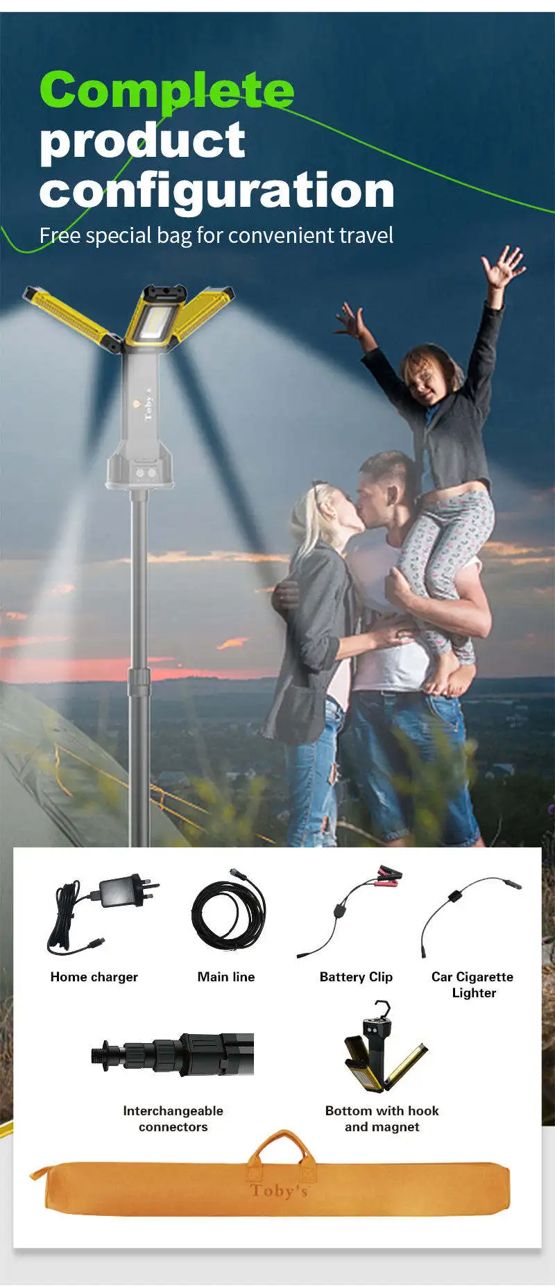 2024 NEW BRAND TOBY'S hot sell 100W led camping lamp vip 12 max Factory 12V/220V COB outdoor travel work camping light case 5