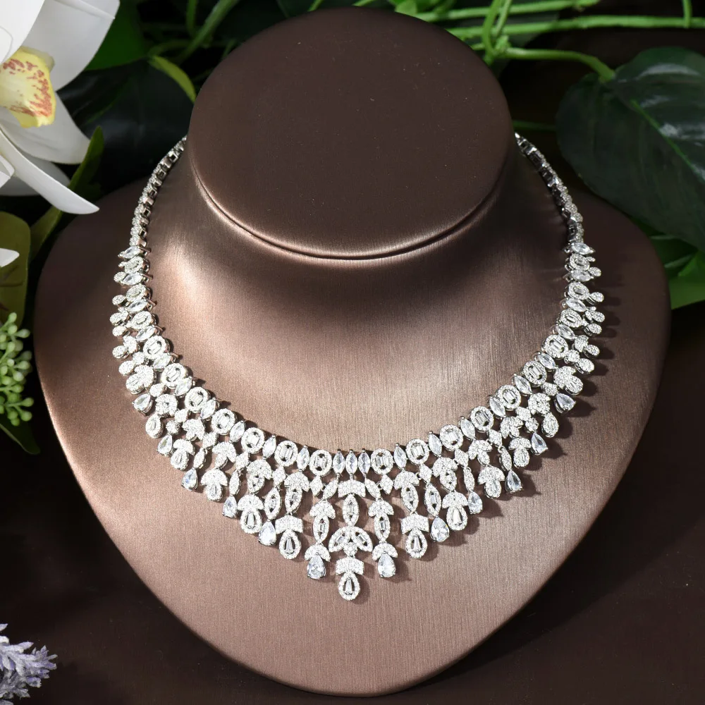 HIBRIDE 4pcs Shiny Yellow Cubic Zirconia Necklace Earring