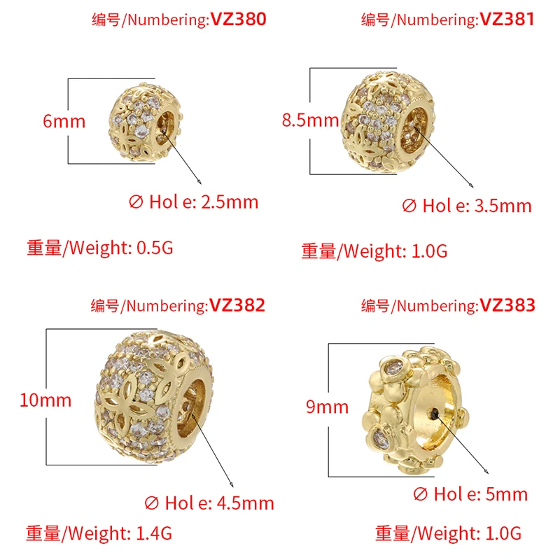 ZHUKOU Brass flowers beads for jewelry making Cubic zirconia diy handmade Bracelets jewelry making beads Jewelry materials VZ380