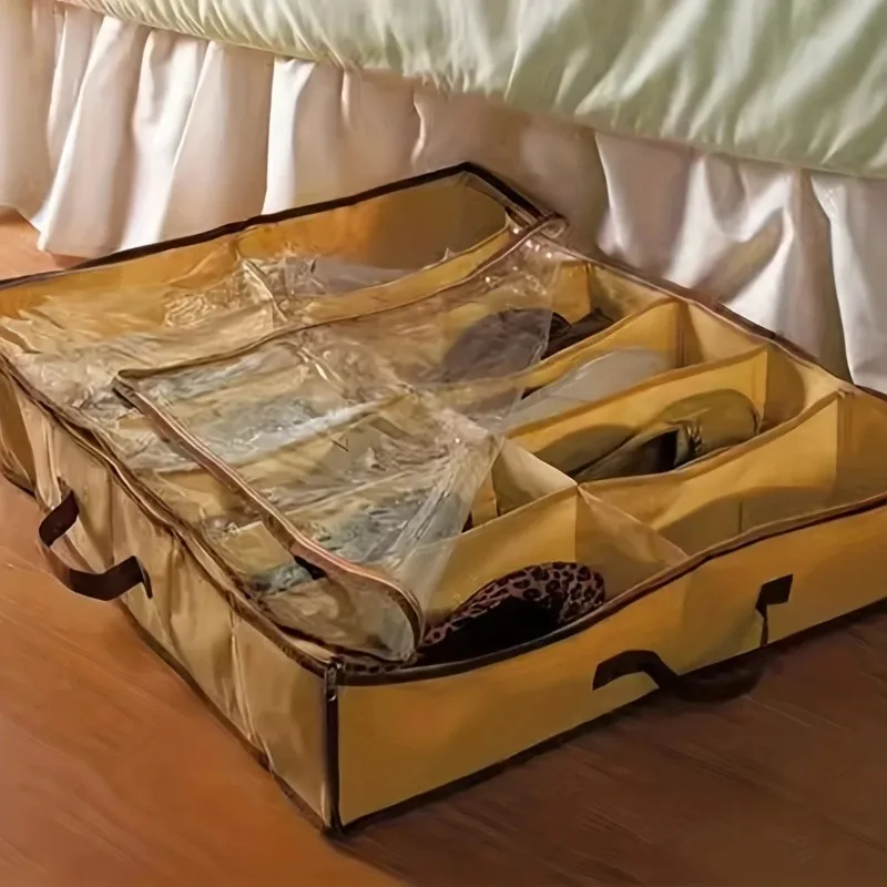 12-Compartment Transparent Shoe Storage Bag - Dustproof and Moisture-Resistant, Hand-Washable, Under-Bed Organizer with Handles
