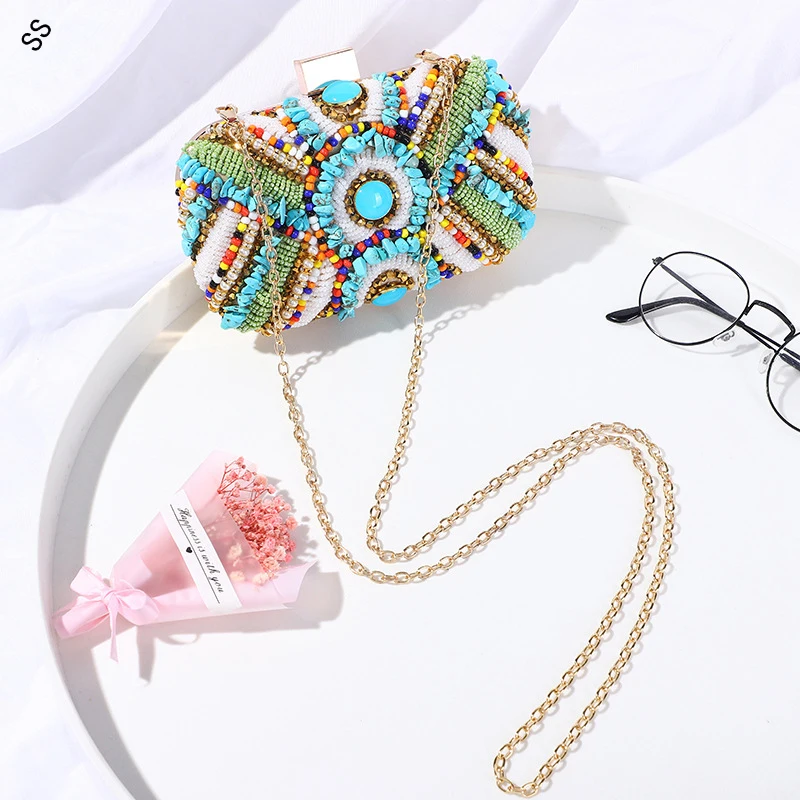 Free Shipping New Fashion Clutch Evening Bag Female Hand Embroidery Beads Handbag Women 2023