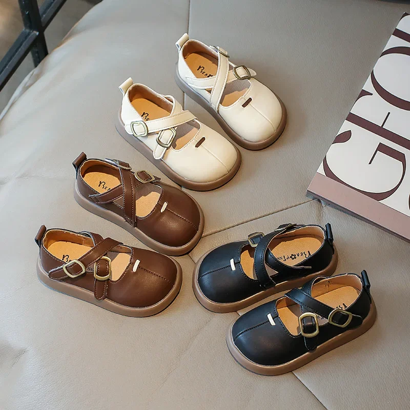 Baby Girls Leather Shoes Princess Leisure Fashion Children's Flats Soft Cross-tied Strape Kids Dress Shoes Spring Summer G08281