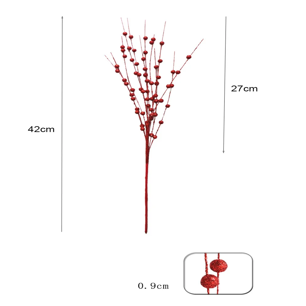 12forks Glitter Berry Leave Christmas Tree Decoration Dried Branch Coral Golden Powder Flower Source Material New Year Party 1pc christmas tree ornaments christmas house ornaments