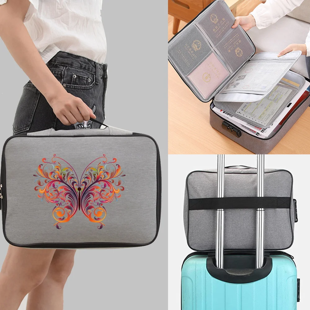 Document Storage Bag Organizer Butterfly Print Travel Files Card Folder Holder Tool Case Handbag Home Travel Office Accessories