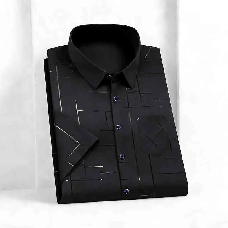 2026 High-Quality Men's Casual Fashion Shirt Short Sleeve Button-Down with Geometric Pattern