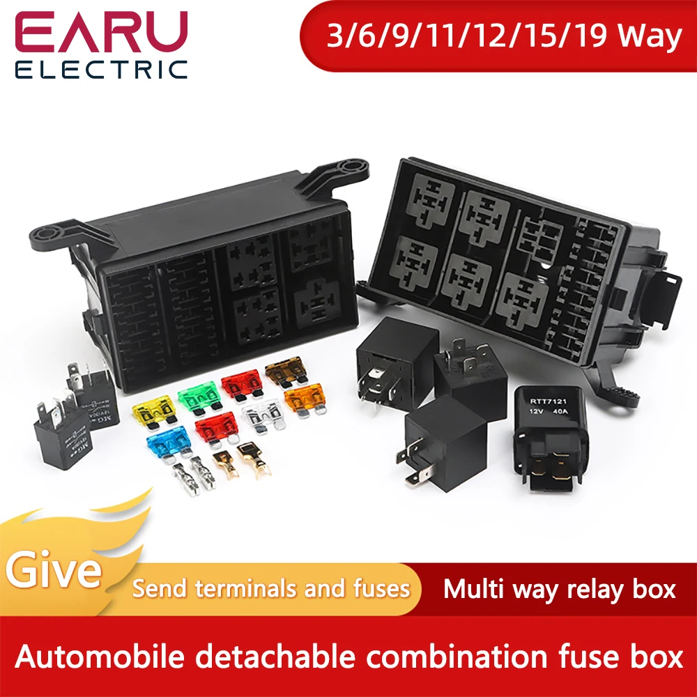 EARU Automotive 6-way fuse box with relay box assembly, 12 way 10 way 8 way modified circuit protection fuse box