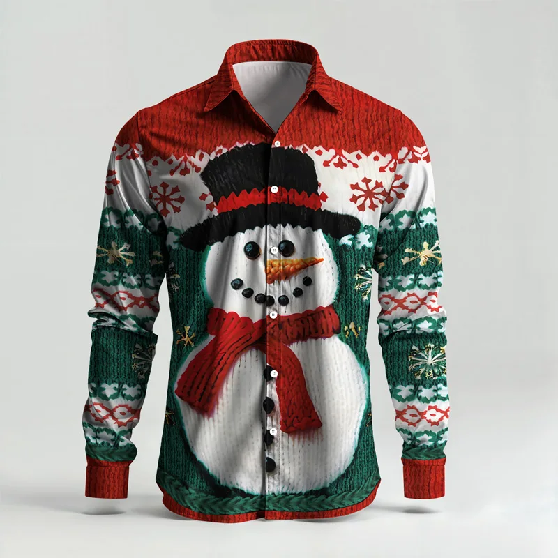 2025 Spring Summer Men Shirt Set Christmas Print Fashion Gingerbread Man Two Piece Set Mens Snowman Lightweight Party Long_viptrois.com