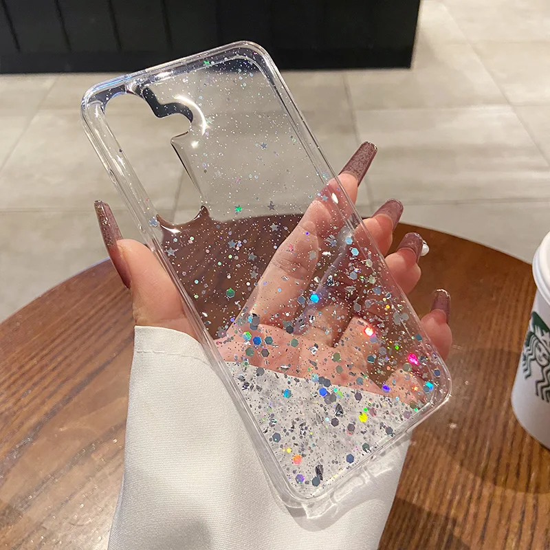 Transparent Glitter Star Sequin Epoxy Soft Phone Case