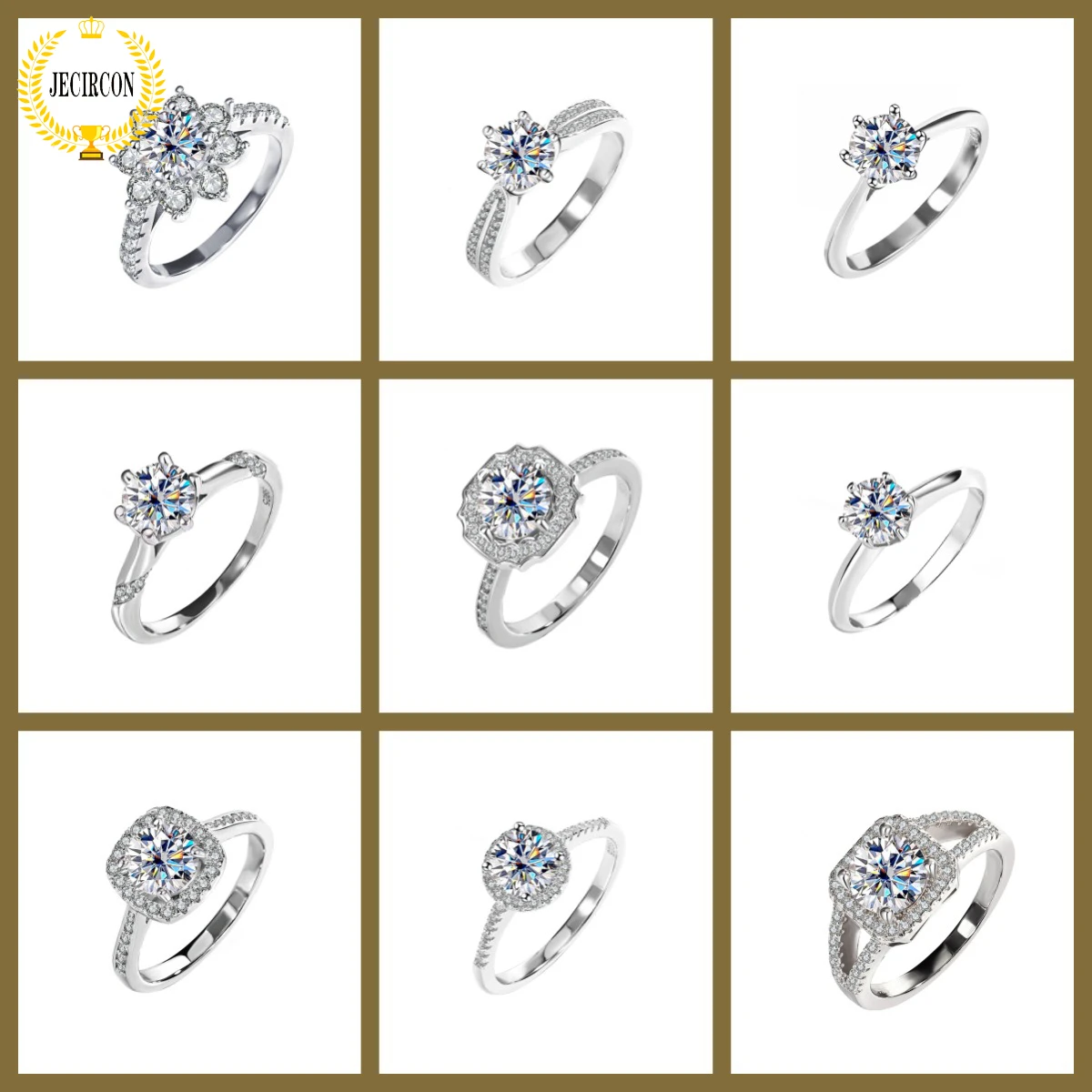 Jecircon S925 Anello In Argento Sterling Moissanite Per Donna Classic 6 Claw 1 Carat Diamond Sunflower Fidanzamento Band Gioielleria Raffinata