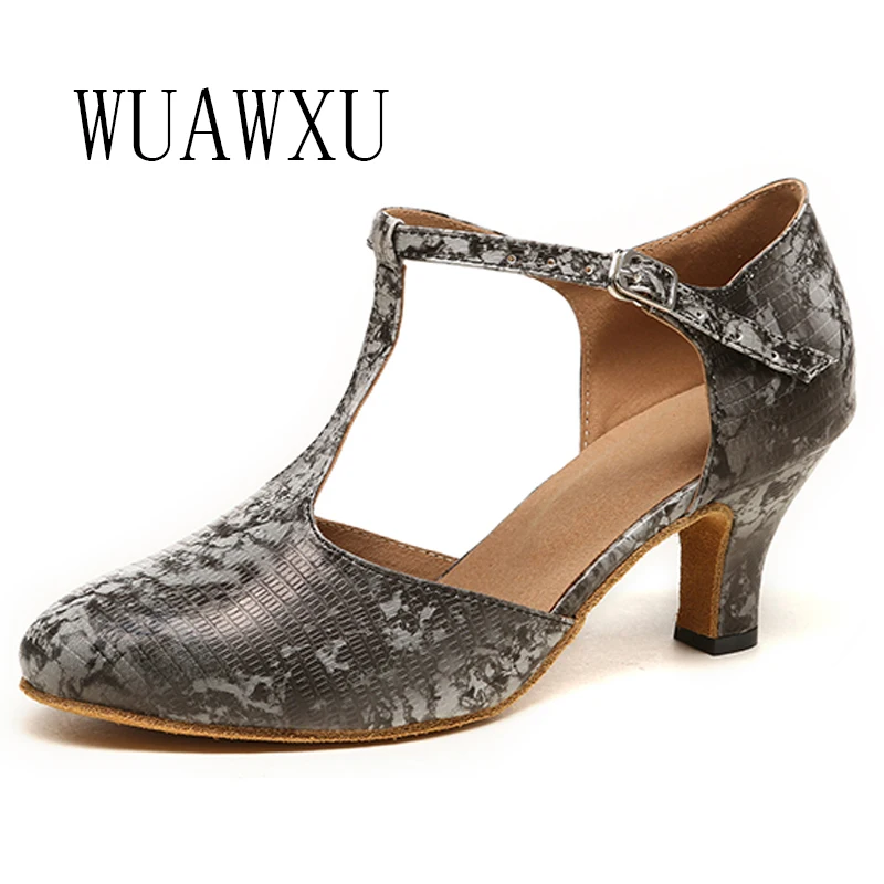 NATASHA Latin Dance Women's T Lace Brown 8cm Medium High Heel Tango Rumba Dance Shoes Salsa Sandals Samba Shoes