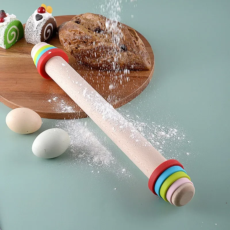 

40cm Adjustable Rolling Pin with Thickness Rings for Cookie Roller Rod for Dough Thickness Pizza Pie Crust Pastry Mat