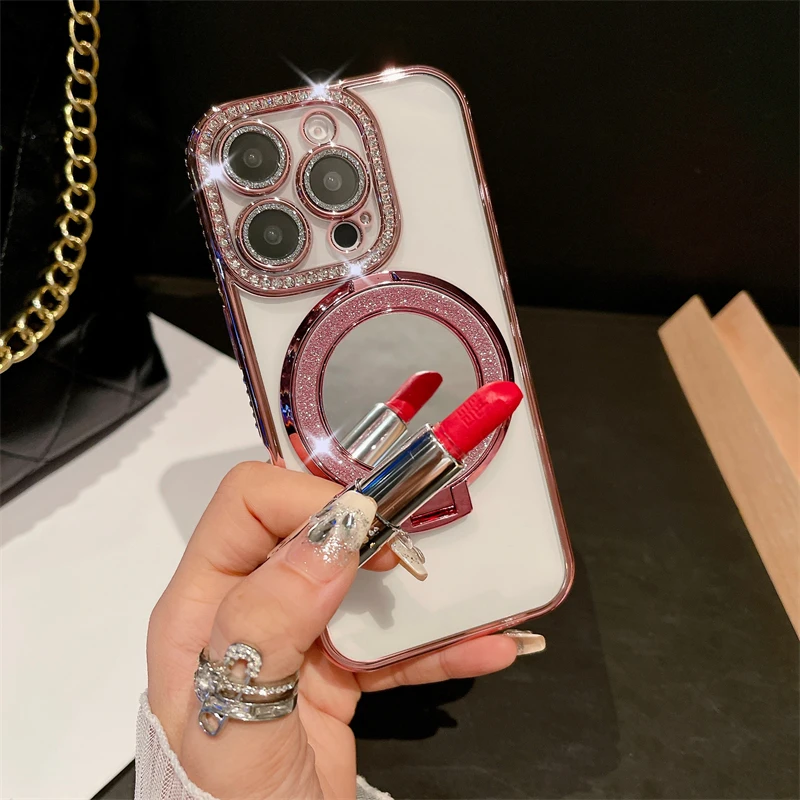 Luxury Plating Flash Glitter Mirror Phone Case with Diamond Bumper Protector