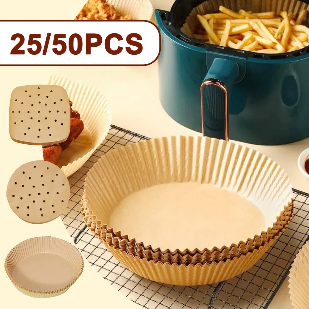 25/50pcs Air Fryer Paper Baking Nonstick Pad Wood Pulp Utensils