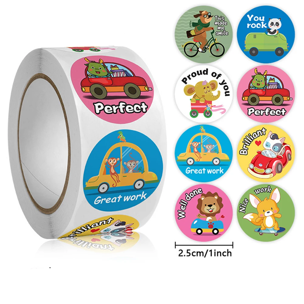 

50-500Pcs Children's Cartoon Animal Stickers Baby Stickers Kindergarten Inspirational Little Red Flower Reward Roll Stickers