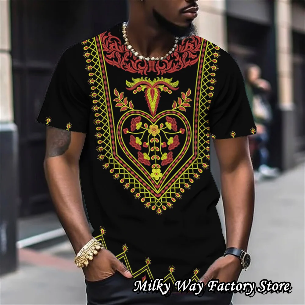 

Bohemian Ethnic Style T-Shirt For Men Summer Casual O-Neck Vintage Tops Tees Male Fashion Short Sleeve Clothing Streetwear