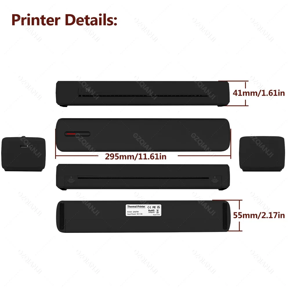 C80 Portable A4 Thermal Printer 210mm 216mm Mobile Bluetooth USB Photo Tattoo Stencil Printer Compatible with Phone,iPad & PC