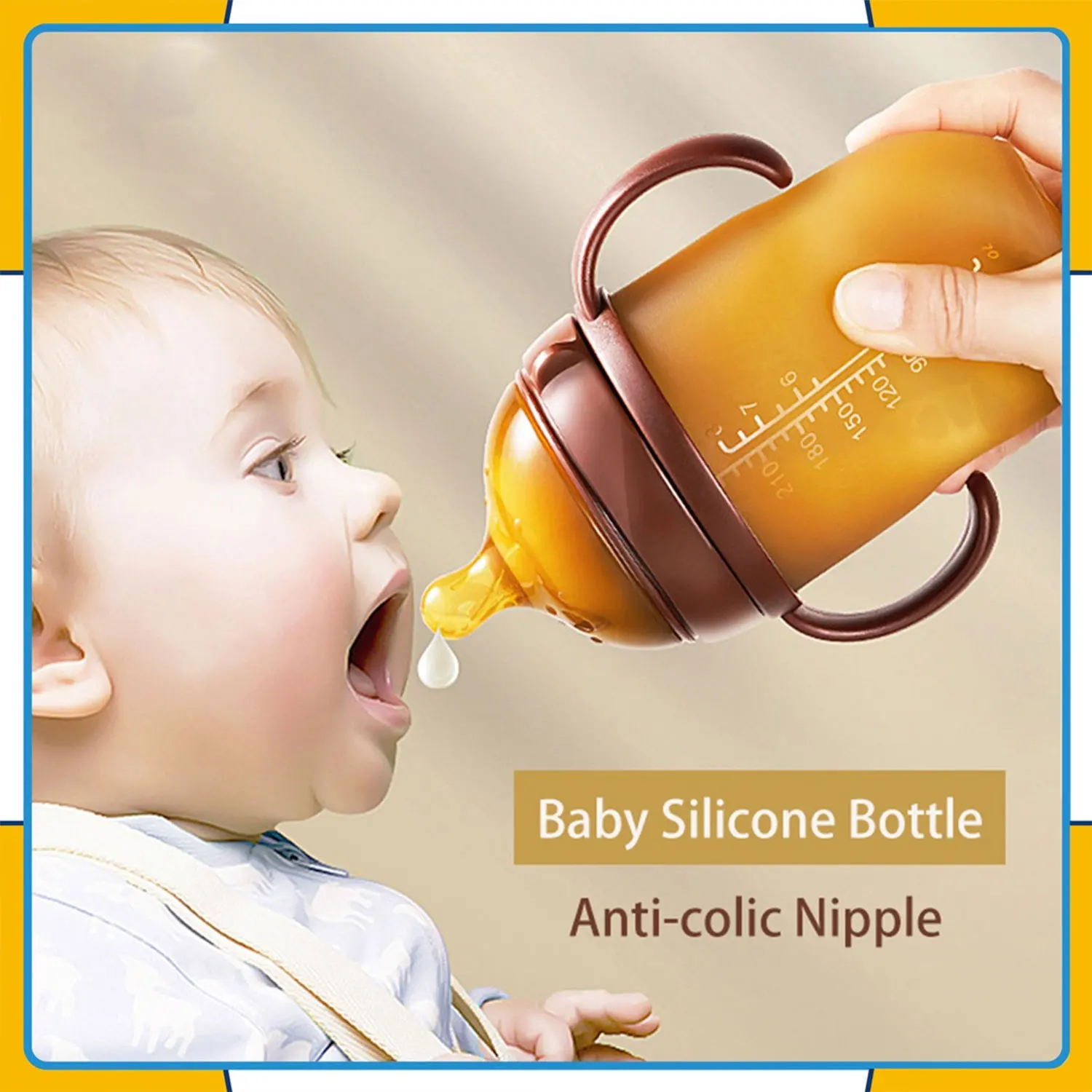150ml-250ml newborn baby nano silver silicone bottle, soft and drop-proof baby bottle, wide caliber bottle with handle