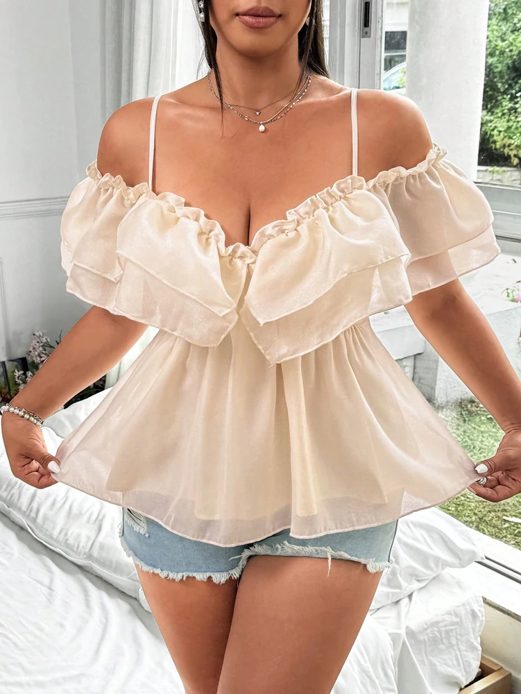 Plus Size Romantic Lace-Up Slim-Fit Shirt Women's Sensual Solid-Colour Jumpsuit Strappy Neckline Design Perfect for Dates