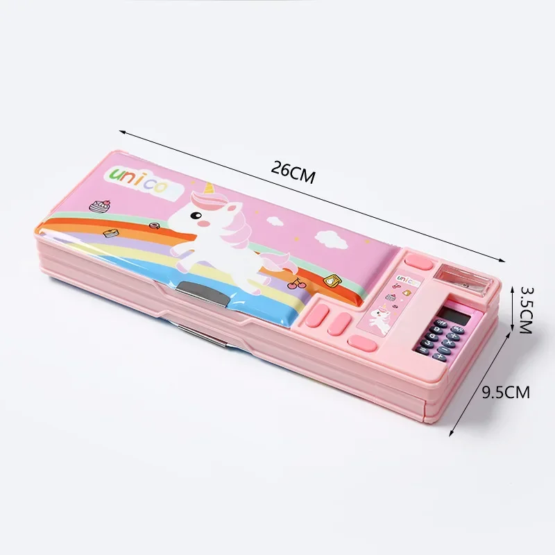 Plastic Pencil Case for Elementary School Students Double-sided Opening Calculator