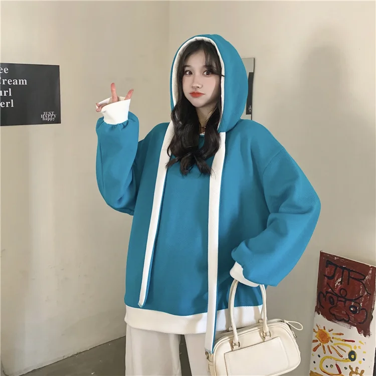 Outono Feminino Oversized Hoodies Harajuku Chique Manga Longa Cor Contraste Preguiçoso Estilo Vintage Pulôver Casual Doce Moletom 13 Computers & Electronics