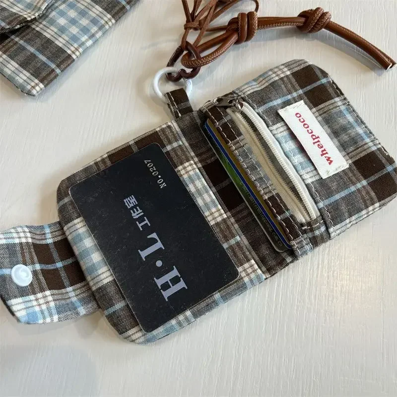 Photocard Holder Card Holder 1 Pc Dark Coffee Plaid Card Purse for Kids Girl Fashion Student Mini Photocard Wallet ID Bank Card Wallet Retro Organizer