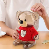 Child Gift Children  Piggy Bank Money Box Cartoon Clothes Bear Plastic Transparent Cute Bear Piggy Bank  Box Saving Box 1