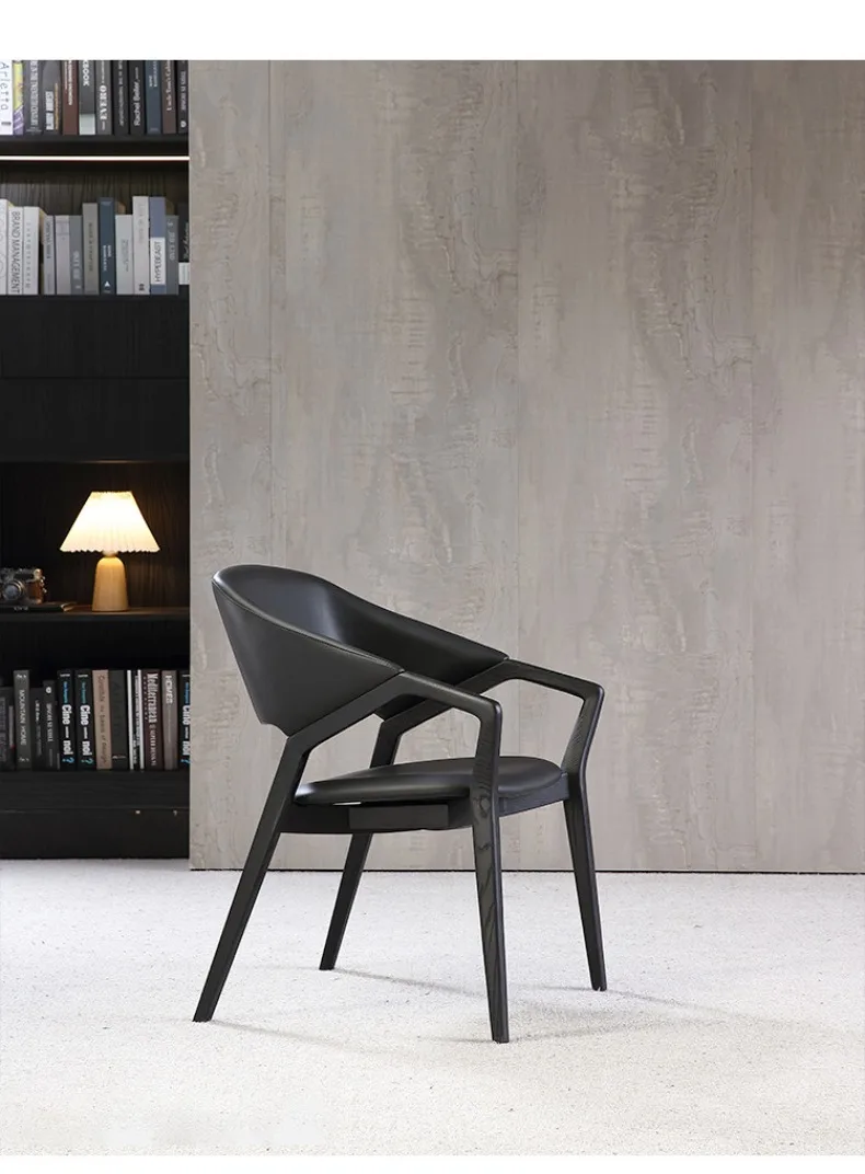 Description Picture 3 of itemWood Luxury Designer Dining Chair Leather Minimalist Stool Single Person Chair Soft Modern Dining Chairs Living Room Furniture