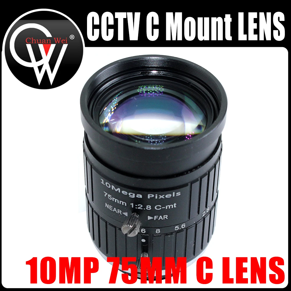 HD 10Megapixel 4K Industrial CCTV Lens C Mount 75mm Lens Image Formate 1