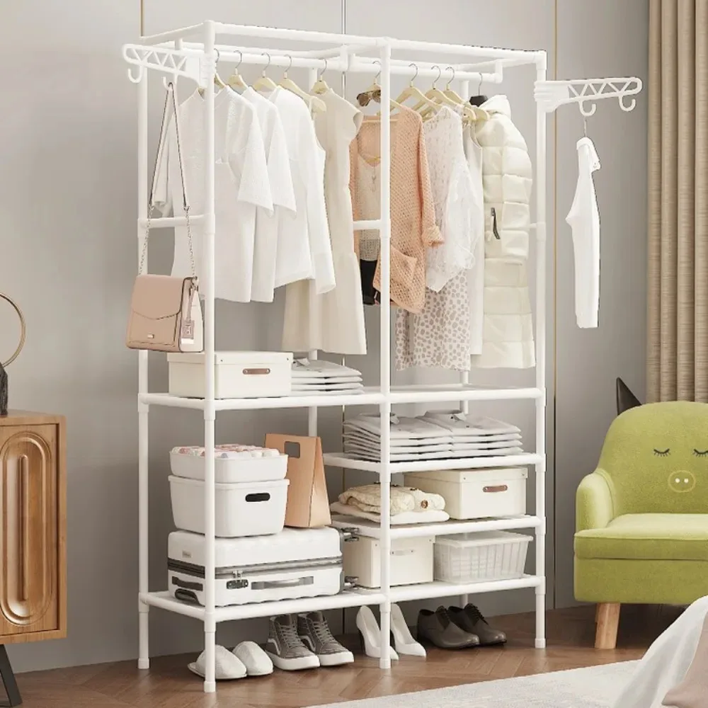 Double Row Clothes Rack Large Floor Hangers With Hanging Hooks Rods For Coat And Shoes Household Storage Shelf Clothes Hanger clothes rack