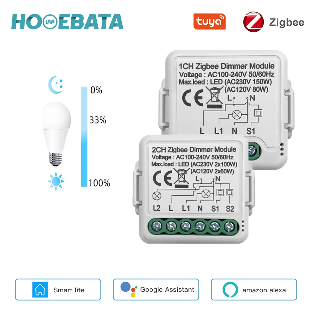 Homebata Tuya Zigbee Smart Dimmer Switch Module Supports 2 Way Wireless