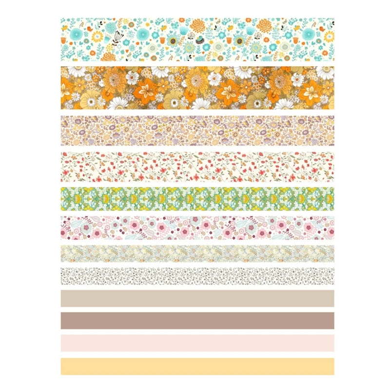 H05A 12Pcs Practical Washi Tape Adhesive Decorative Holiday Craft Stickers Colorful Tape for Art DIY Scrapbook Journal Album
