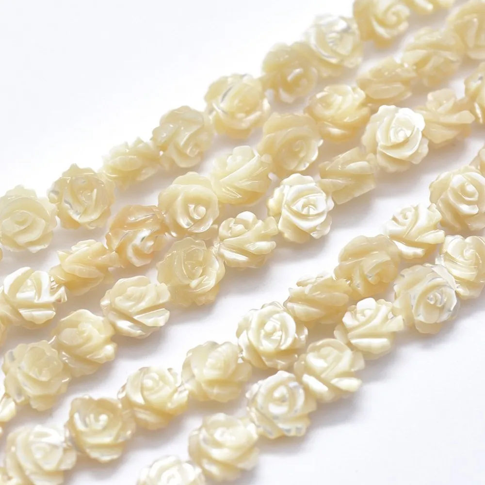 about 33~60pcs/strand Natural White Shell Beads Strands Mother of Pearl Shell Double-sided Rose Beads for jewelry DIY making
